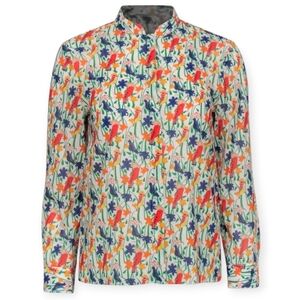 Alice + Olivia Bird and Floral Print Colourful Silk Button Blouse Small